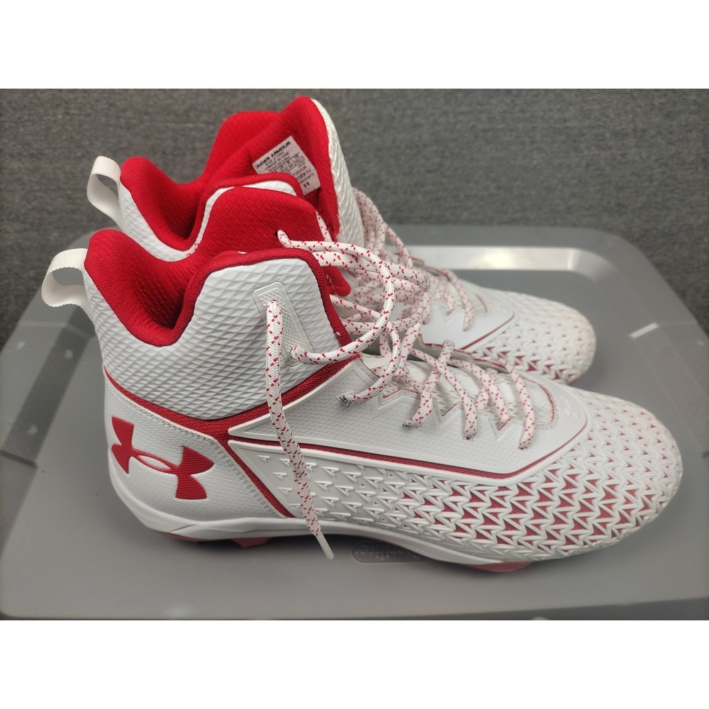 Under Armour Hammer MC Mens Size 16 Red White Football Cleats High Top Lineman